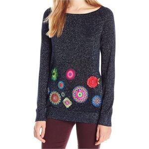 Desigual Black Sweater with Colorful Patterns